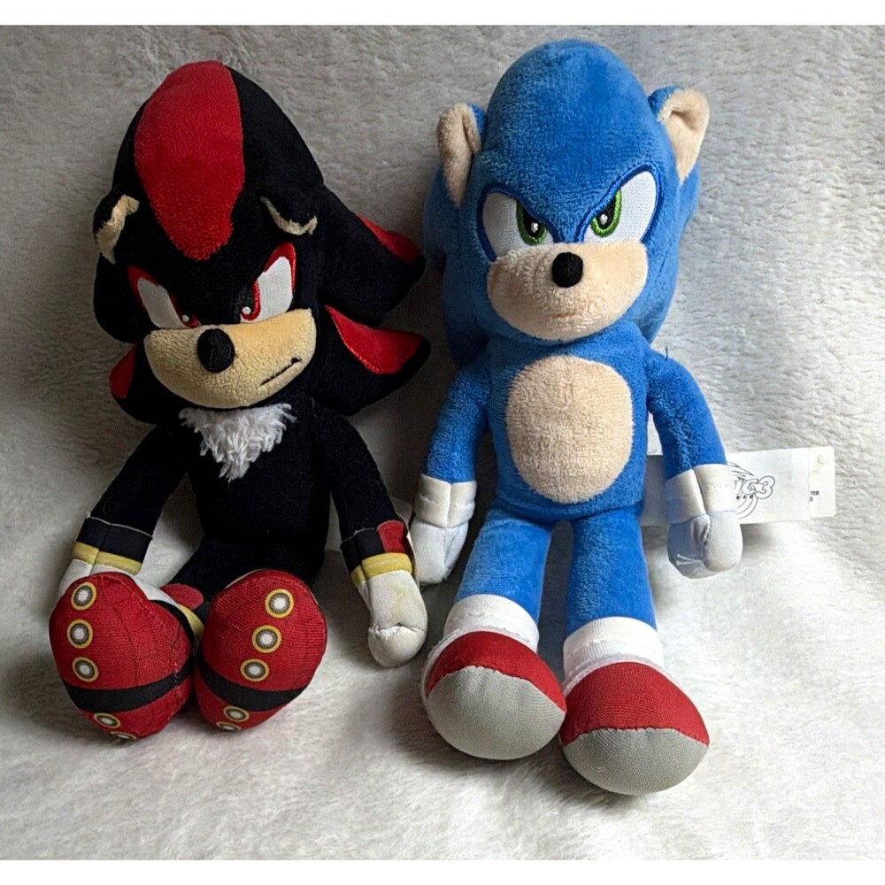 SEGA Sonic The Hedgehog Sonic & Shadow Plush Stuffed Toy Set Lot (2) 2024
